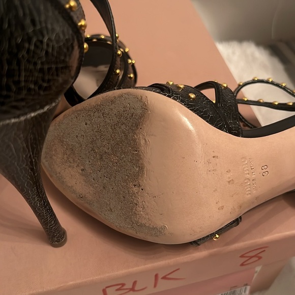 Miu Miu black crackle leather sandals with gold stud details - Picture 8 of 9